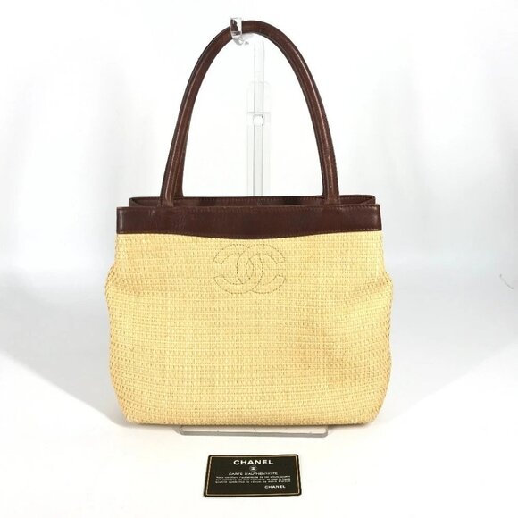 CHANEL CC CC Mark logo Bag Shoulder Bag Tote Bag Raffia / Leather Beige/Brown - Picture 1 of 15